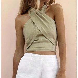 Linen Cross Halter Crop Top